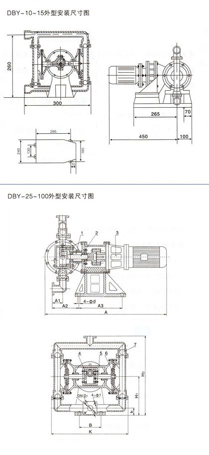 DBY25鑄鐵電動(dòng)隔膜泵尺寸圖