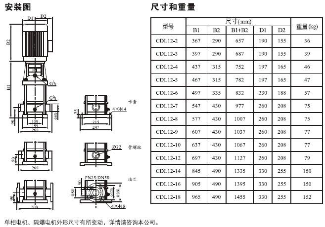 CDL立式多級離心泵安裝尺寸圖